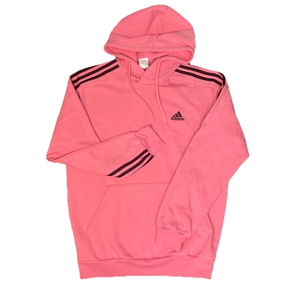adidas Tops - adidas 3 Stripes Fleece Hoodie Mens Size Medium Pink Black Embroidered Logo